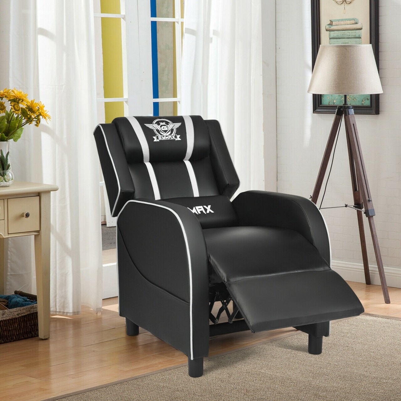 Massage Racing Gaming Single Recliner Chair with Adjustable Backrest and Footrest